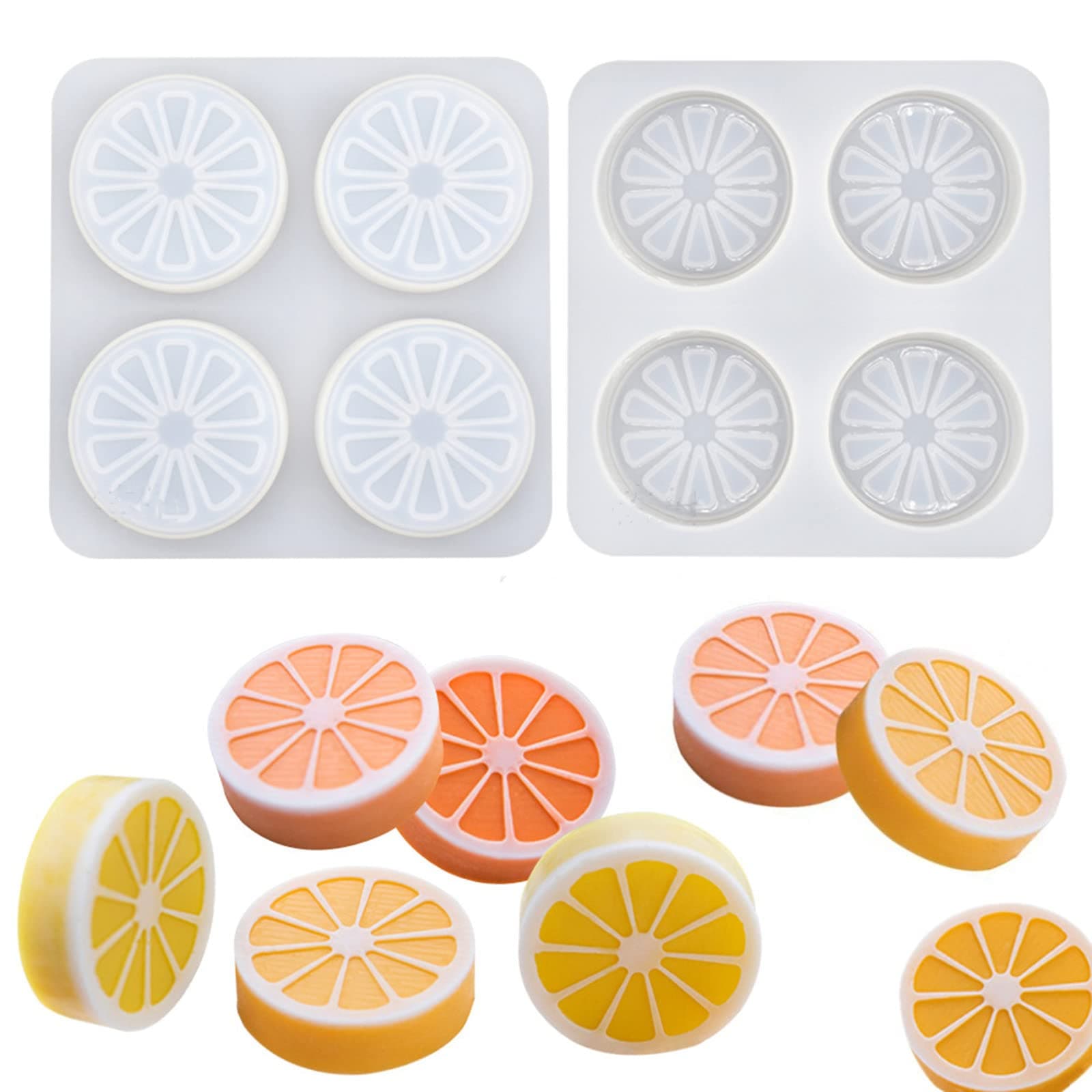 2 Pcs 4 Cavity Lemon Slice Silicone Molds Orange Slice Silicone Molds for Handmade SoapCake Decorating DIY Fondant Candy Making Chocolate Pudding Mousse Cupcake Topper Birthday Party Moulds