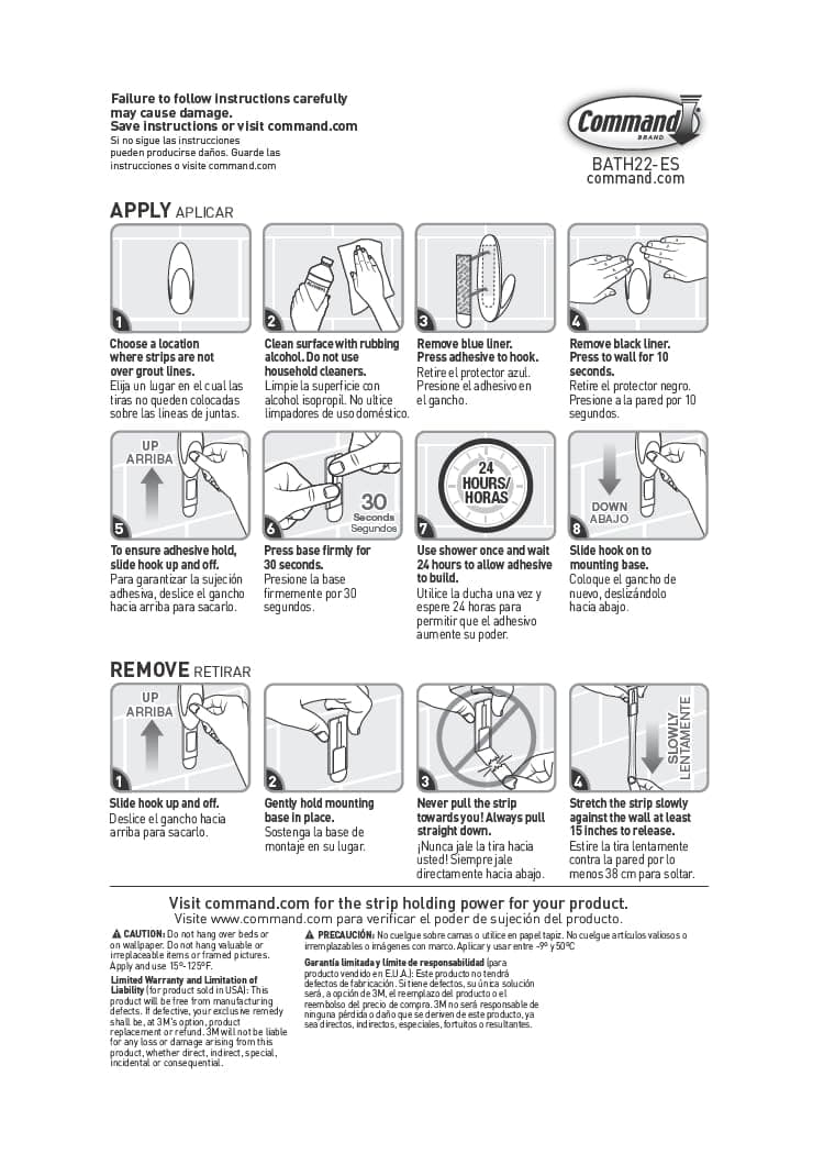 Command Bath Water-Resistant Adhesive Refill Strips, Re-Hang Medium and Large Bath Hooks or Caddies, 2 Medium Strips, 4 Large Strips