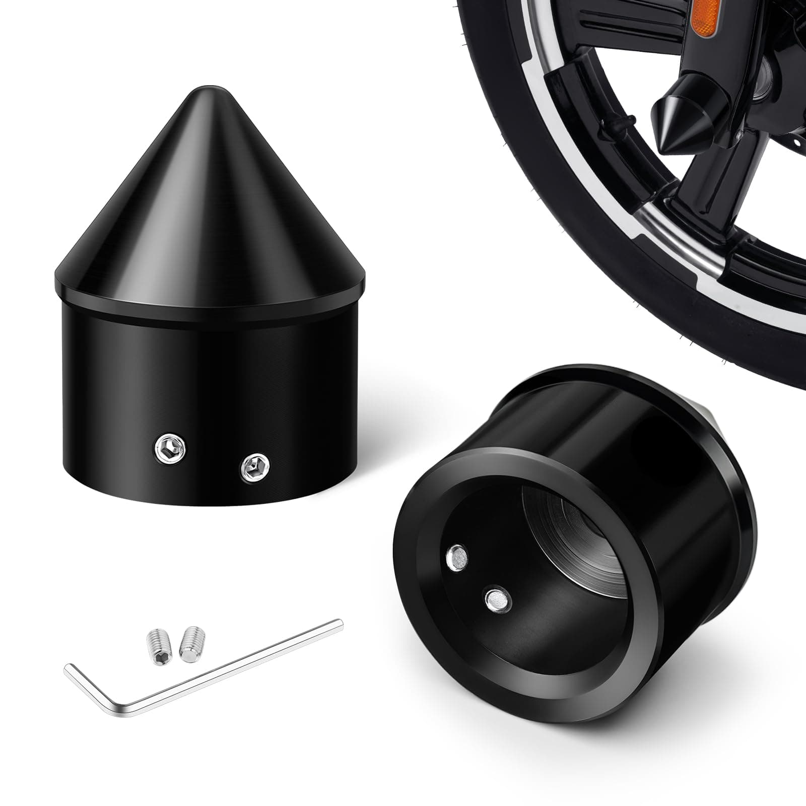 Black Front Axle Nut Covers fit for Harley, CNC Axle Nut Caps Compatible with Harley Davidson Touring Sportster Trike Dyna Softail Street Glide Road King Iron 883 Fat Boy 2002-2024