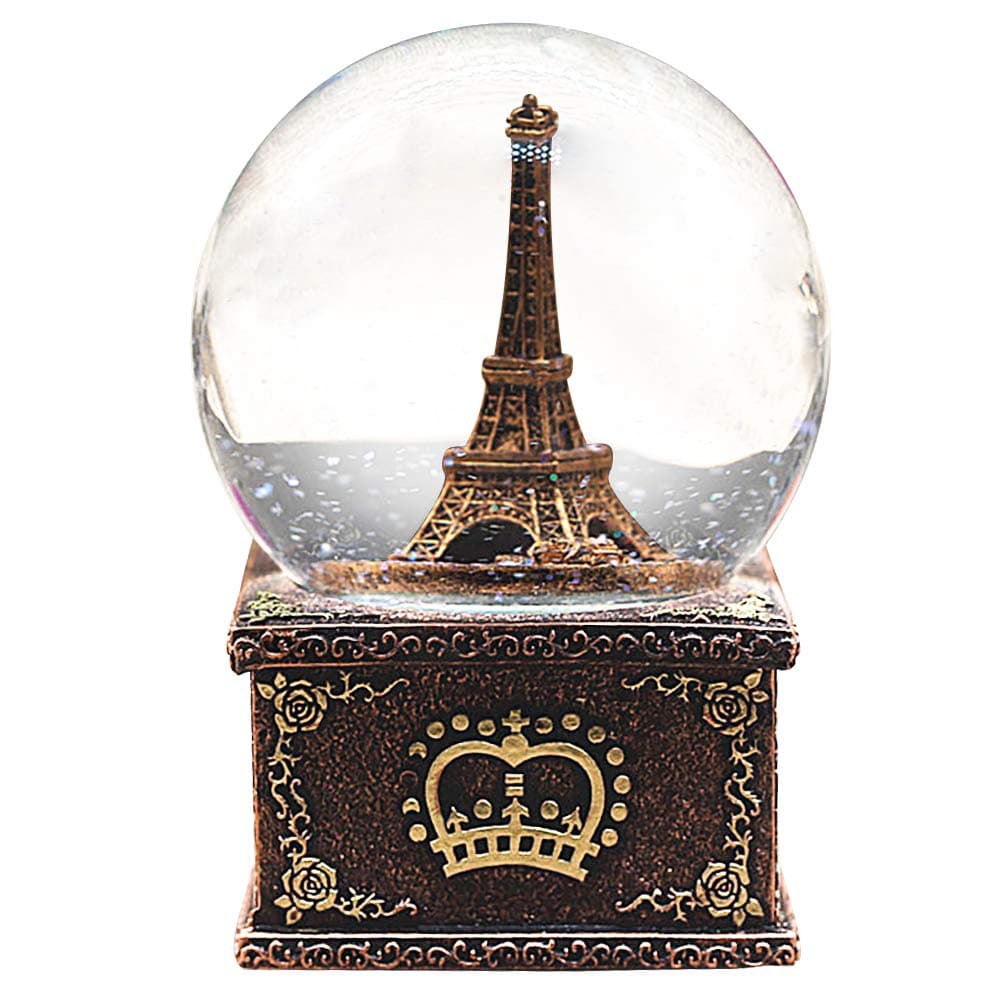 Paris Snow Musical Globes Retro Eiffel Tower Water Globe with Led Light for Birthday Gifts Kids Girls Gift Creative Desktop Decoration