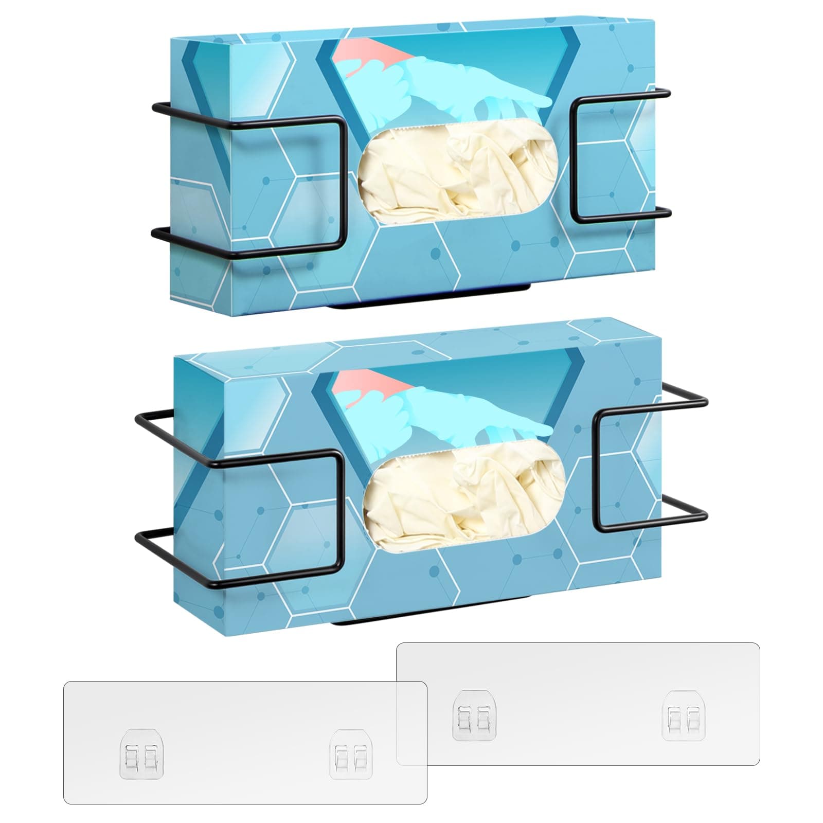 THYGIFTREE Glove Box Holder Wall Mount Dispenser, 2 Pack Metal Rack for Rubber Latex Disposable Gloves Facial Tissue, Black