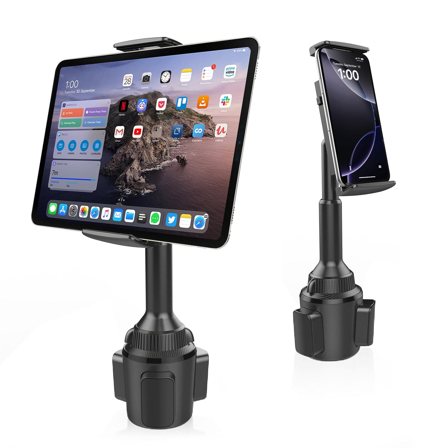 APPS2Car Tablet Holder for Car Tablet Mount with Adjustable Clamp (up to 8.3"), Adjustable iPad Holder 10.6" Height for 4.3"-11" Phones and Tablets, Perfect Travel Companion