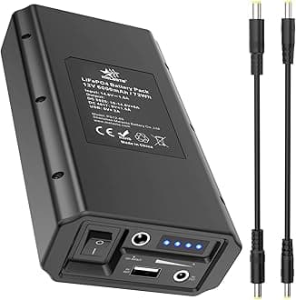 melasta 12V LiFePO4 Battery Pack, 6000mAh Rechargeable Lithium ion Phosphate Battery Power Bank with 12V 9V DC and 5V USB Output, for LED Light Strip CCTV Camera Telescope Mobile (Without Charger)