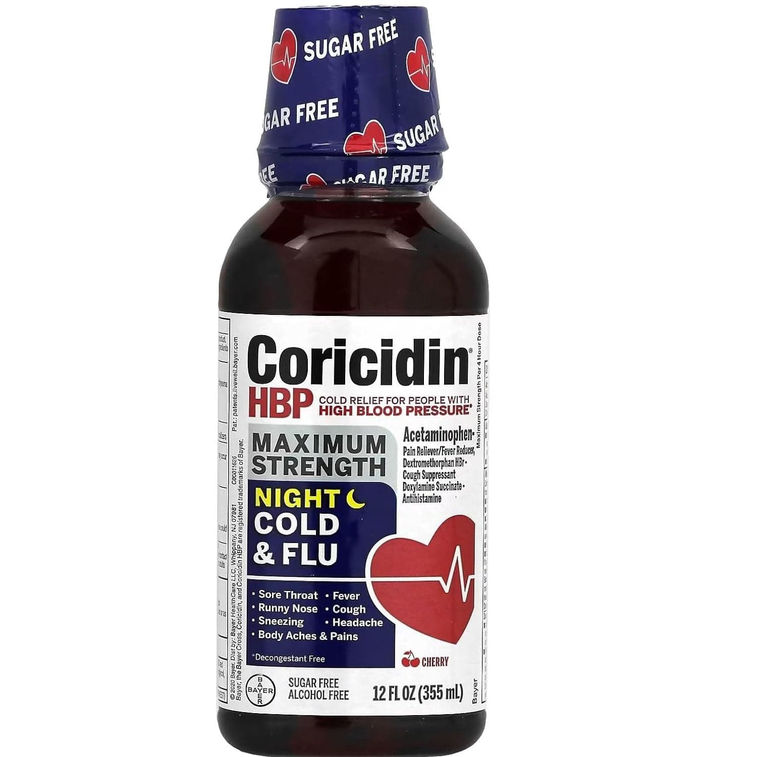 Coricidin HBP Nighttime Multi-Symptom Cold Liquid Cherry 12 oz