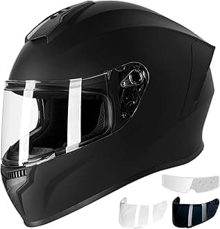 Favoto Full Face Motorcycle Helmet DOT Approved, Cascos para Motos Snowmobile Dirt Bike Helmet for Adults Men Women, Anti-Fog Film Included, Black, Large