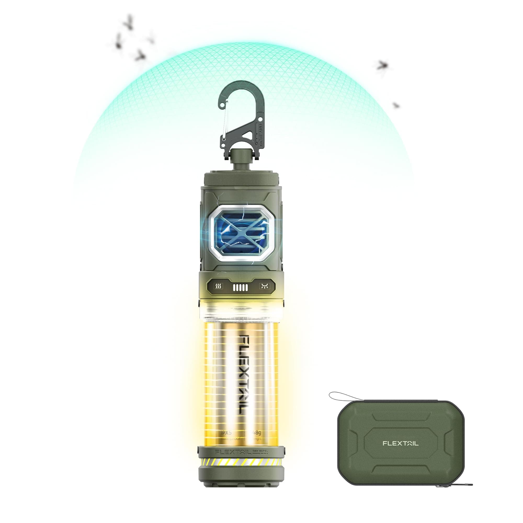 FLEXTAIL Rechargeable Tiny Mosquito Repeller 329°F Heating 30ft Protection Zone Ultra Mini with Camping Light Magnetic Design for Outdoor Backpacking Patios(Repellent Pads Not Included)- Green (OR13)