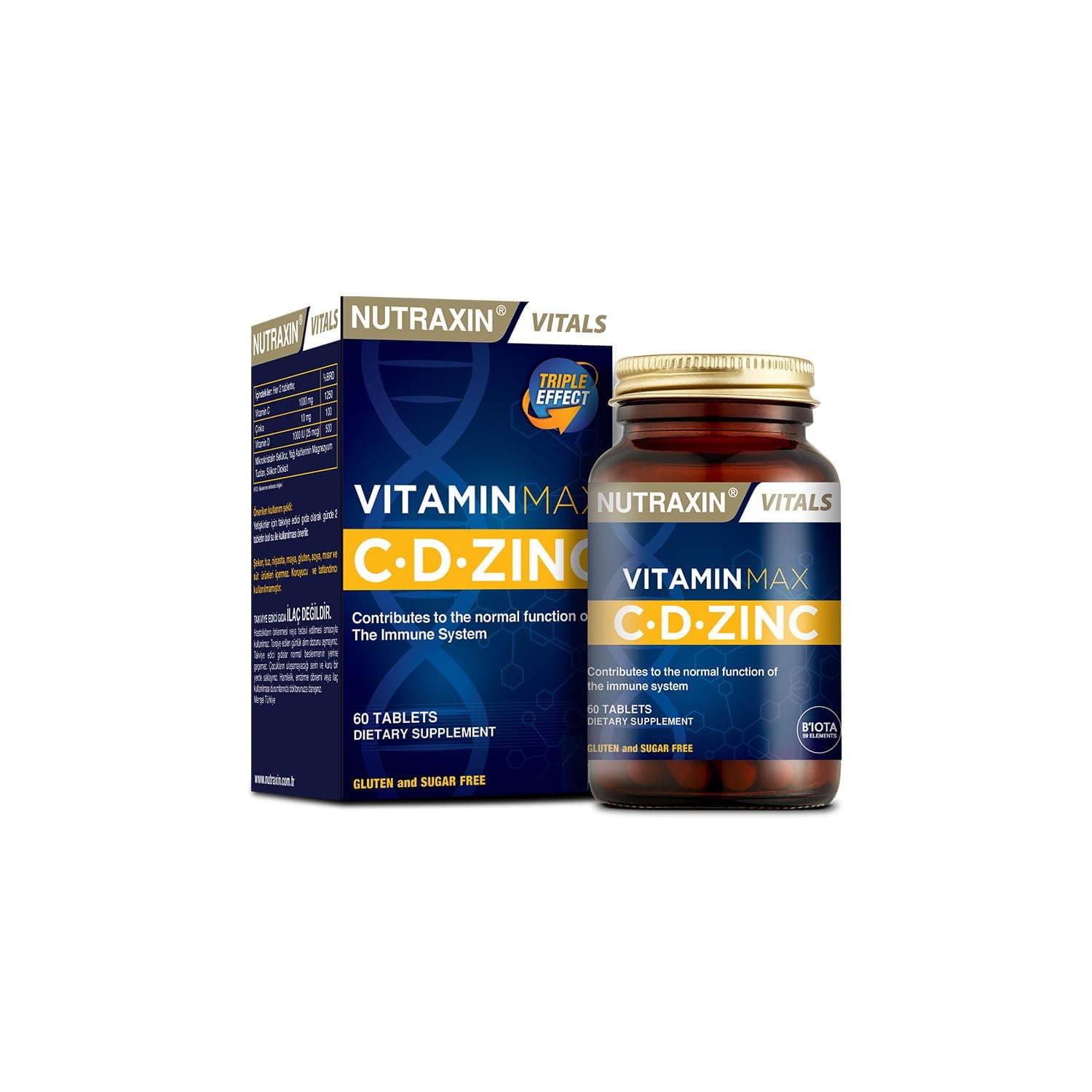 Vitals Vitamin Max C + D + Zinc 60 Tablets – Daily Immune Support Formula with Vitamin C, Vitamin D3 and Zinc to Support Immunity, Bone Health, Energy Levels and Overall Wellness