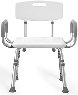 Shower Chair for Inside Shower with Arms and Back, 500 lbs Heavy Duty Shower Seat for Bathtub, Height Adjustable Safety Bath Seat for Elderly, Adults, Handicap and Disabled, White
