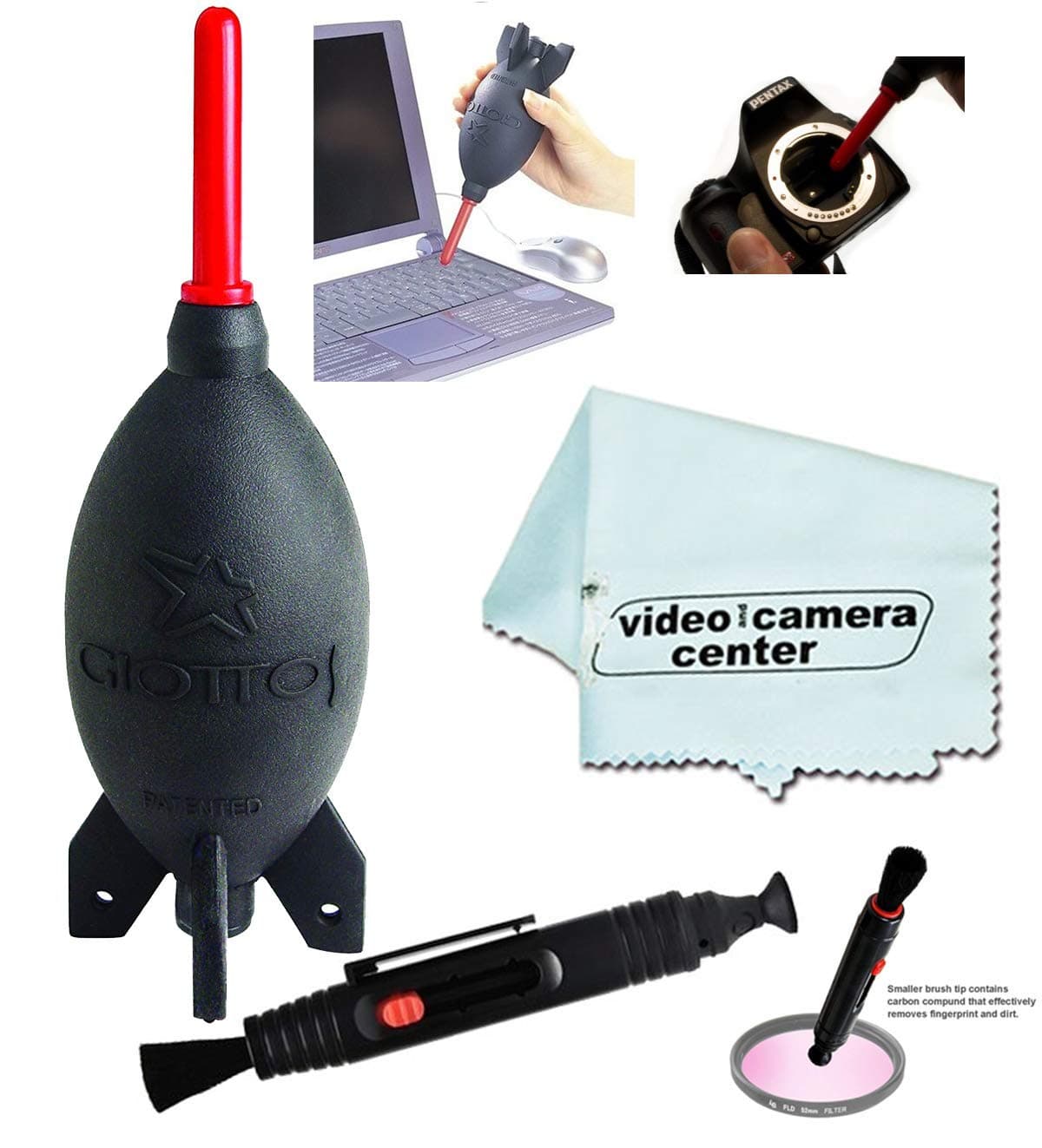 AA1900 Large Rocket Blaster Air Duster + VCC113 Micro-Fiber Cloth + Lens Optic Pen Cleaner
