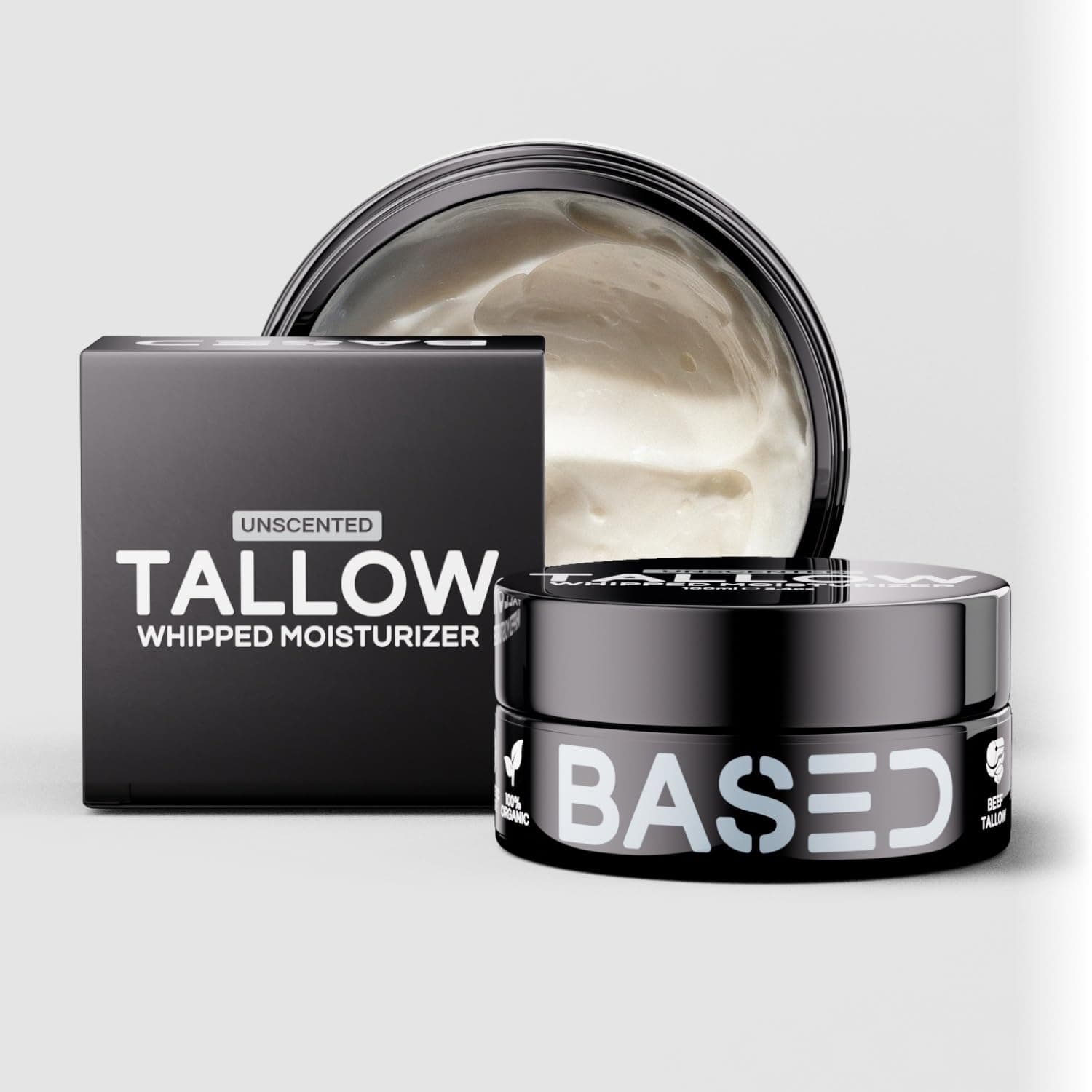 BASED Beef Tallow Moisturizer - Grass Fed Tallow with Raw Manuka Honey, Rosehip Oil & Vitamin E - Bio-Identical Skincare, Unscented, Face & Body (100ml Pack of 1)