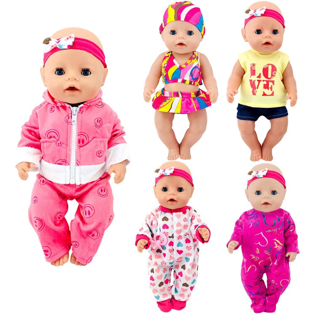 ebuddy Total 5 Sets Baby Doll Clothes Include Bikini Rompers for 43cm New Born Baby Dolls, 15 inch Dolls