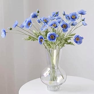 DUYONE Artificial Flowers 6 Stems Poppy Silk Bouquet,for Wedding, Home, Party Decoration,Table Centerpiece Arrangement(Blue)