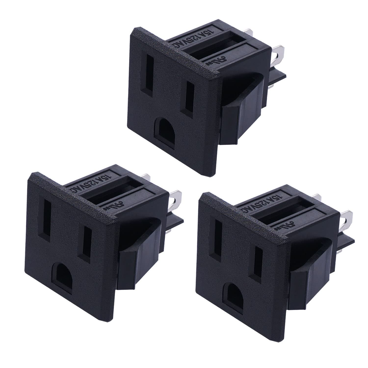 weideer 3Pcs 3 Pins US Power Socket Plug Panel AC 15A 125V Panel Mount Outlet Industrial Plug Female Connectors Adapter K-019