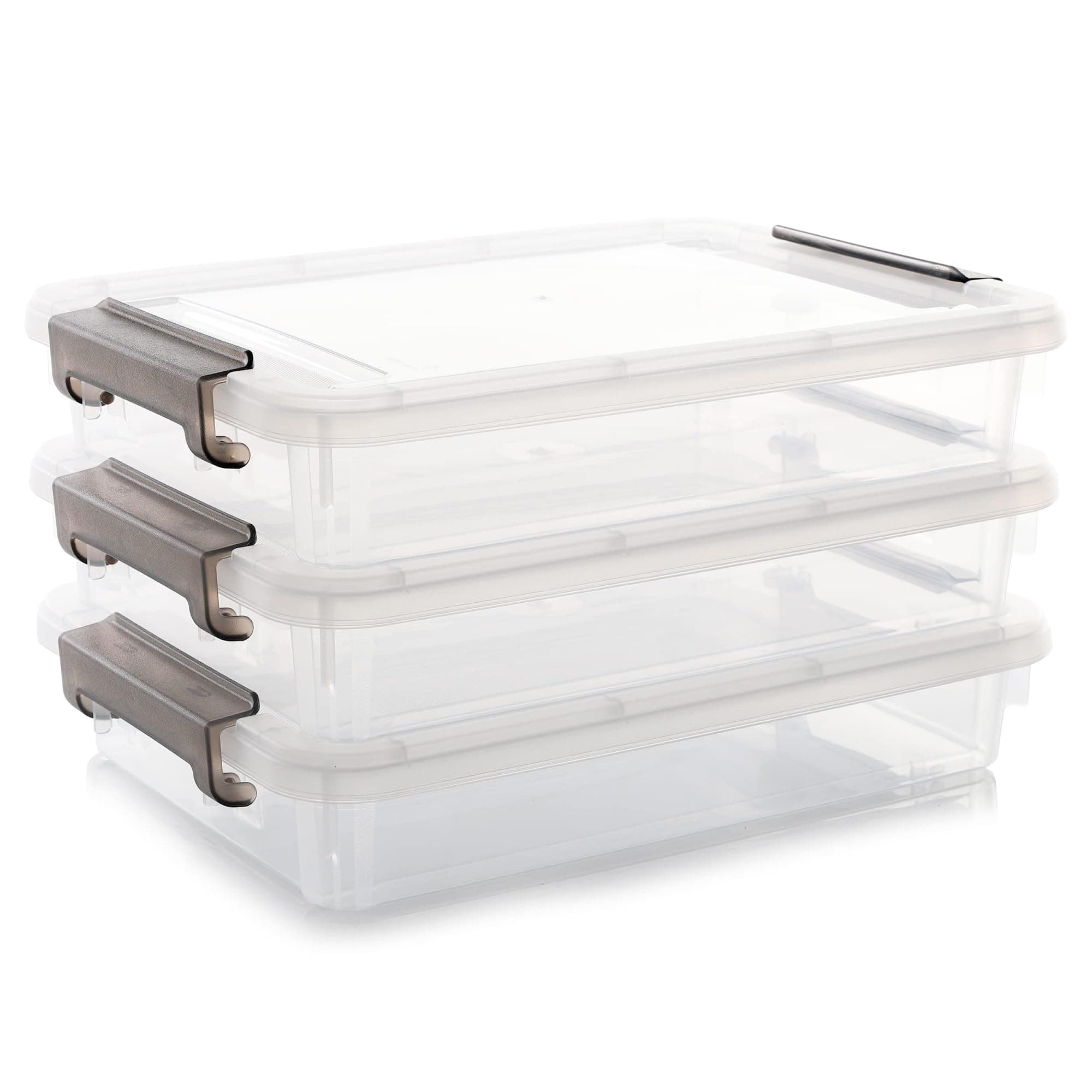 THE WHITE SHOP 3 PCS Plastic Storage Bins with Latching Lids Portable Project Case Clear File Box Stackable Storage Containers for Organizing A4 Paper, Photo, Document, Scrapbook