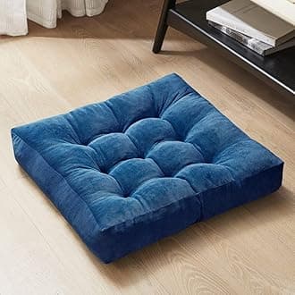 Degrees of Comfort Floor Cushion Pillow, Square Large Pillows Seating for Adults, Tufted Corduroy Floor Cushions for Living Room Tatami, Navy Blue, 22x22 Inch
