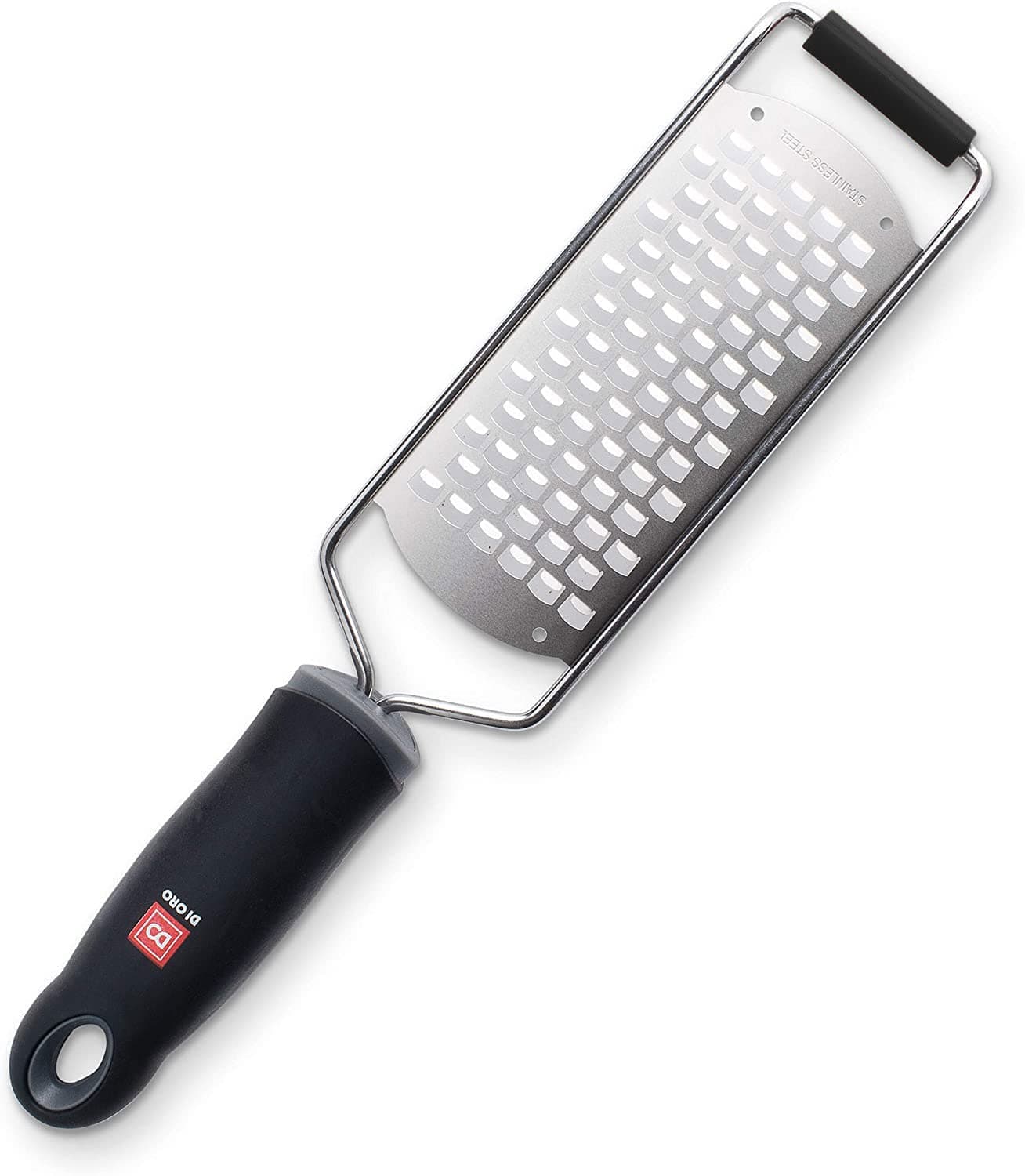 DI ORO Cheese Grater with Handle - Graters for Kitchen Stainless Steel - Flat Hand Held Kitchen Grater for Shredding Vegetables & Food - Rust-Proof Heavy Duty Metal Hand Grater for Cooking & Grating