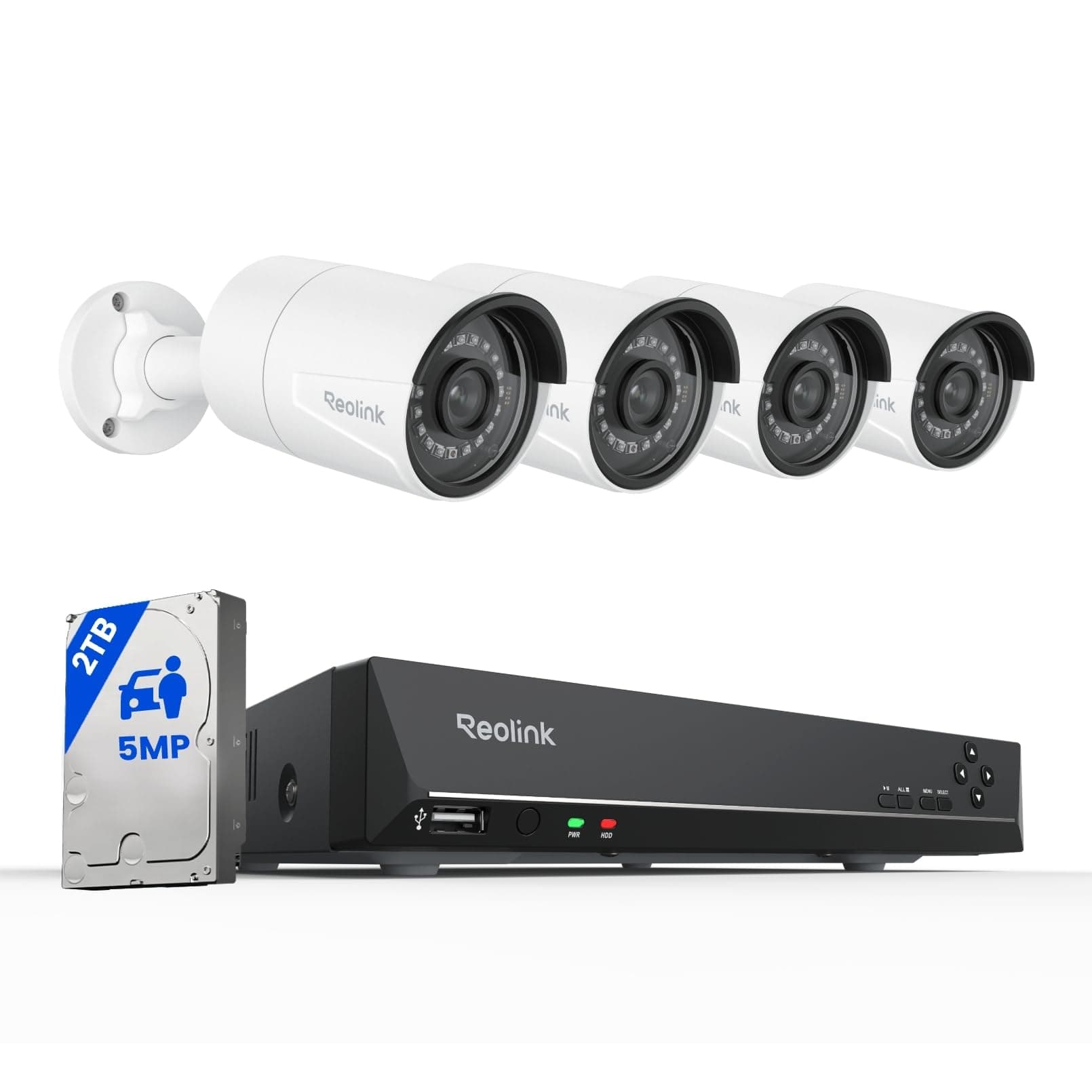 Reolink 4K 8CH NVR CCTV Camera System, 4X 5MP Security Camera Outdoor with Person Vehicle Detection, 2TB HDD for 24/7 Recording, UHD PoE IP Cameras Night Vision Audio Email App Alerts, RLK8-410B4-5MP