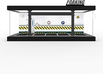 1/64 Diorama Plastic Display Case - Compatible with Hot Wheels Matchbox Mini GT Diecast Cars,for Model Car Display and Storage,Stackable Garage with LED Lights and Acrylic Cover (LM-Green)