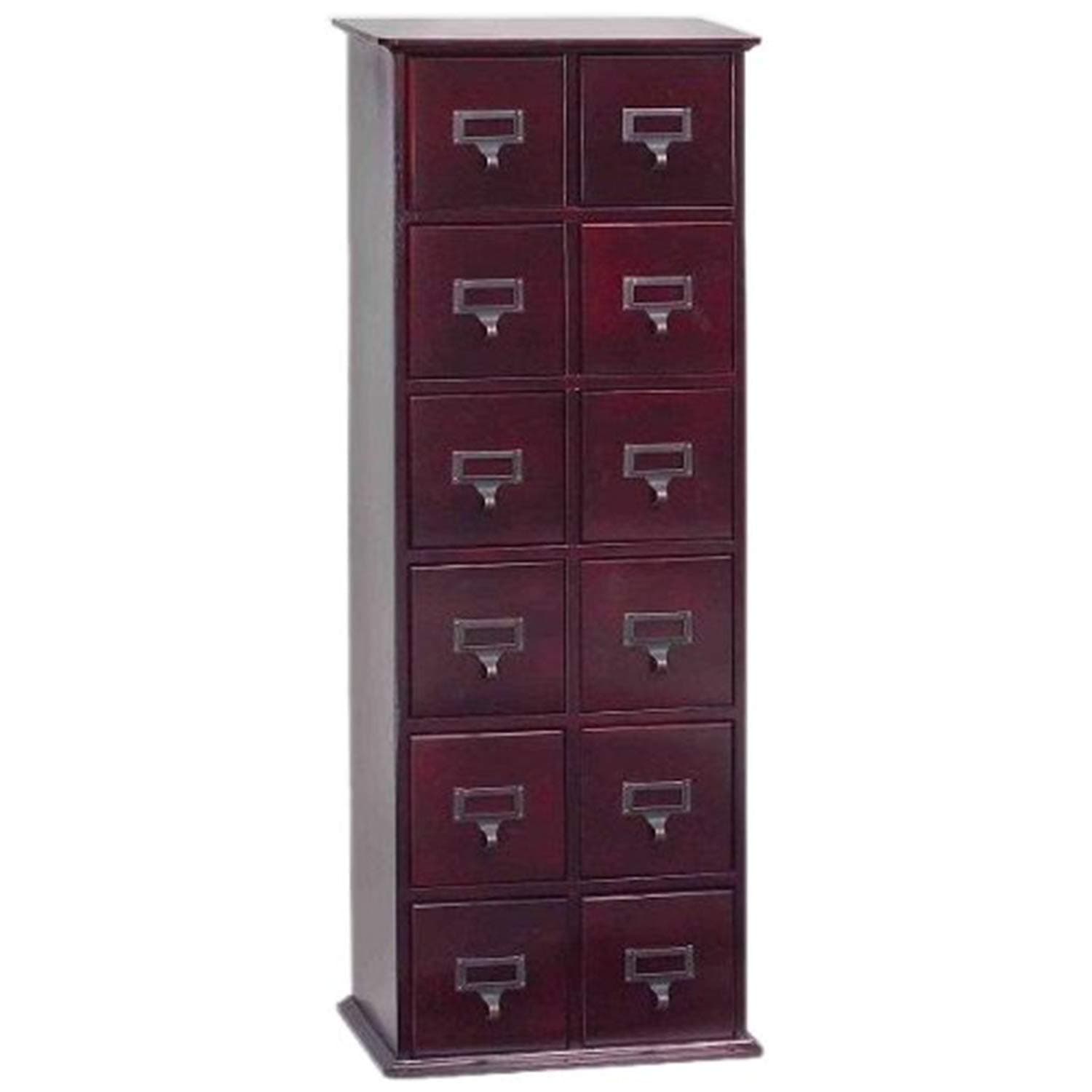 Leslie Dame Solid Oak Library Card File Media Cabinet, 12 Drawers, Cherry