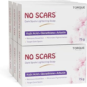 No Scars Kojic Acid & Glutathione Soap | Whitening Bath Soap for Men & Women | Tan & Dark Spot Removal | Brightens Skin & Reduces Hyperpigmentation | Glowing Skin Soap (Pack Of 6)