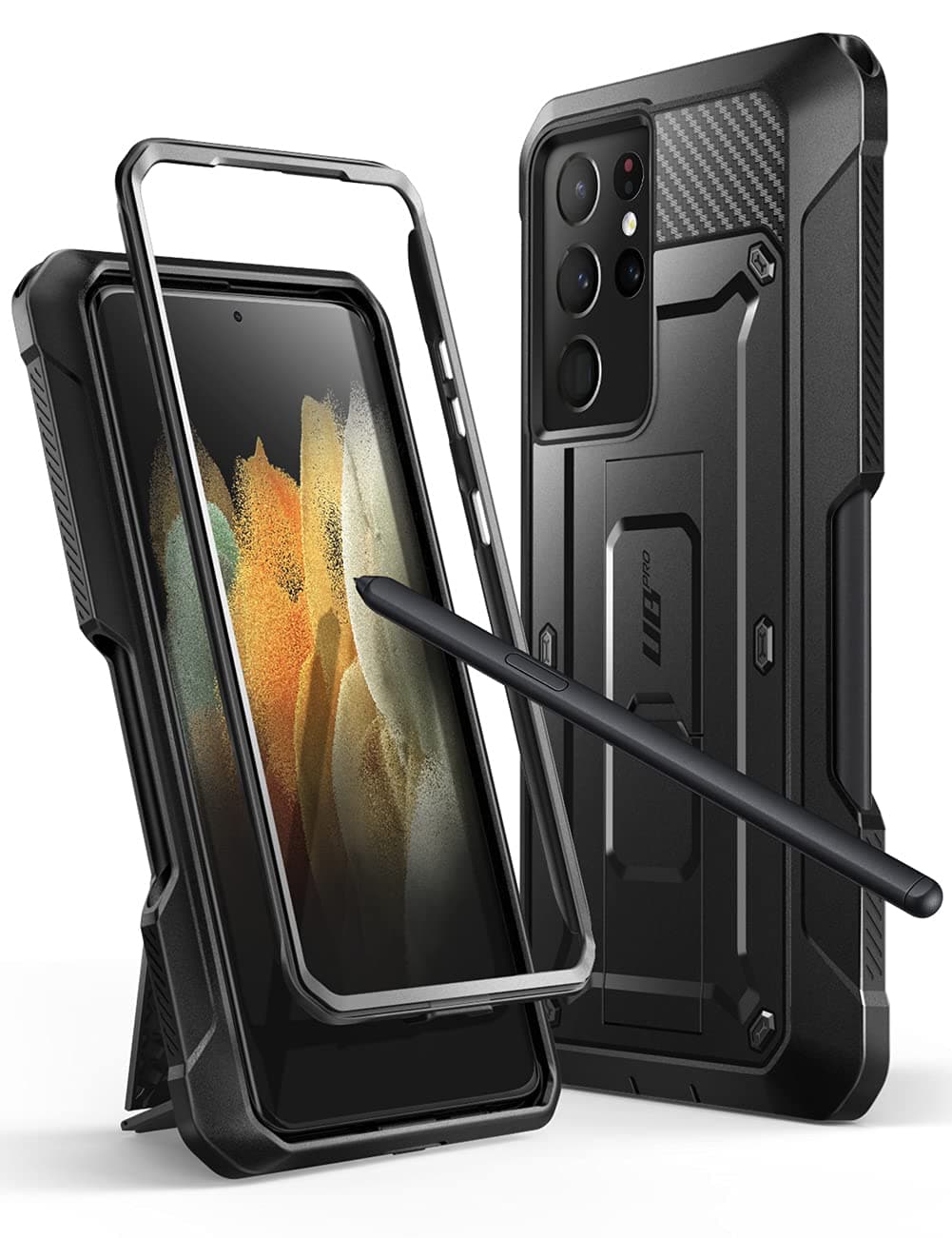 [Unicorn Beetle Pro Series] Case Designed For Samsung Galaxy S21 Ultra 5G (2021 Release), Full Body Rugged Holster & Kickstand Case With S Pen Slot, Without Built-in Screen Protector - Black