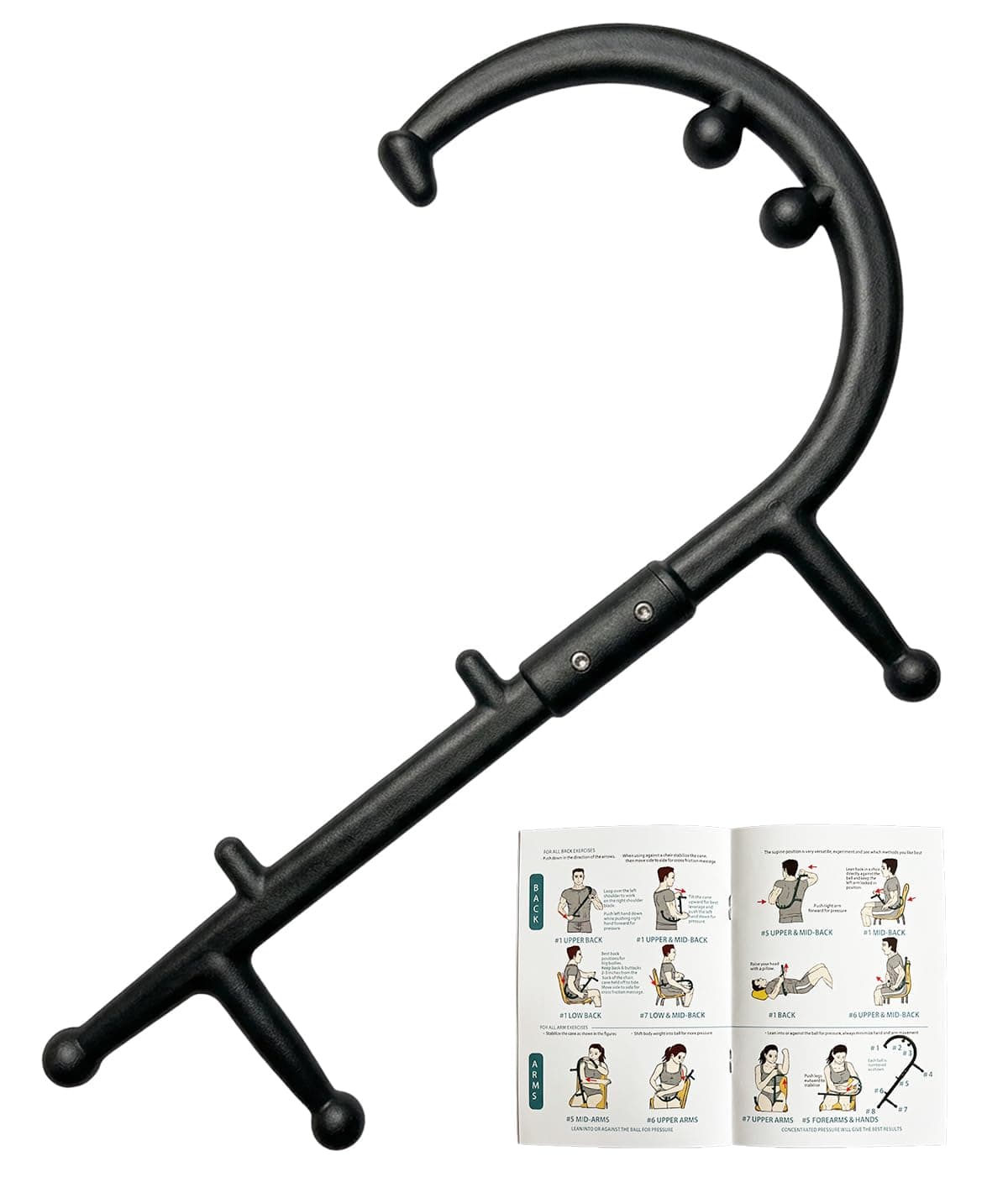 Trigger Point Massage Cane for Back, Neck & Shoulder Relief, Self Massage Tool for Deep Tissue & Muscle Knots, Ergonomic Therapy Cane to Reach Hard-to-Reach Back Spots, Lightweight Portable (Black)