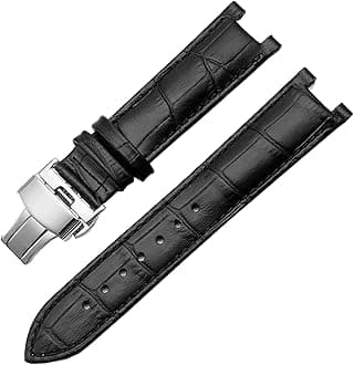 Genuine Leather Watchband for GC 22 * 13mm 20 * 11mm Notched Strap Withstainless Steel Butterfly Buckle Men and Women Watch Belt (Color : Black Silver, Size : 22-13mm)