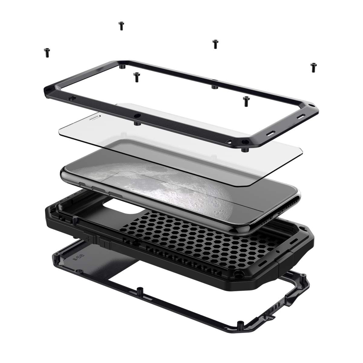 Marrkey for iPhone 11 Case, 360 Full Body Protective Cover Heavy Duty Shockproof Tough Armour Aluminum Metal Case with Silicone Built-in Screen Protector for Apple iPhone 11 6.1 Inch - Black