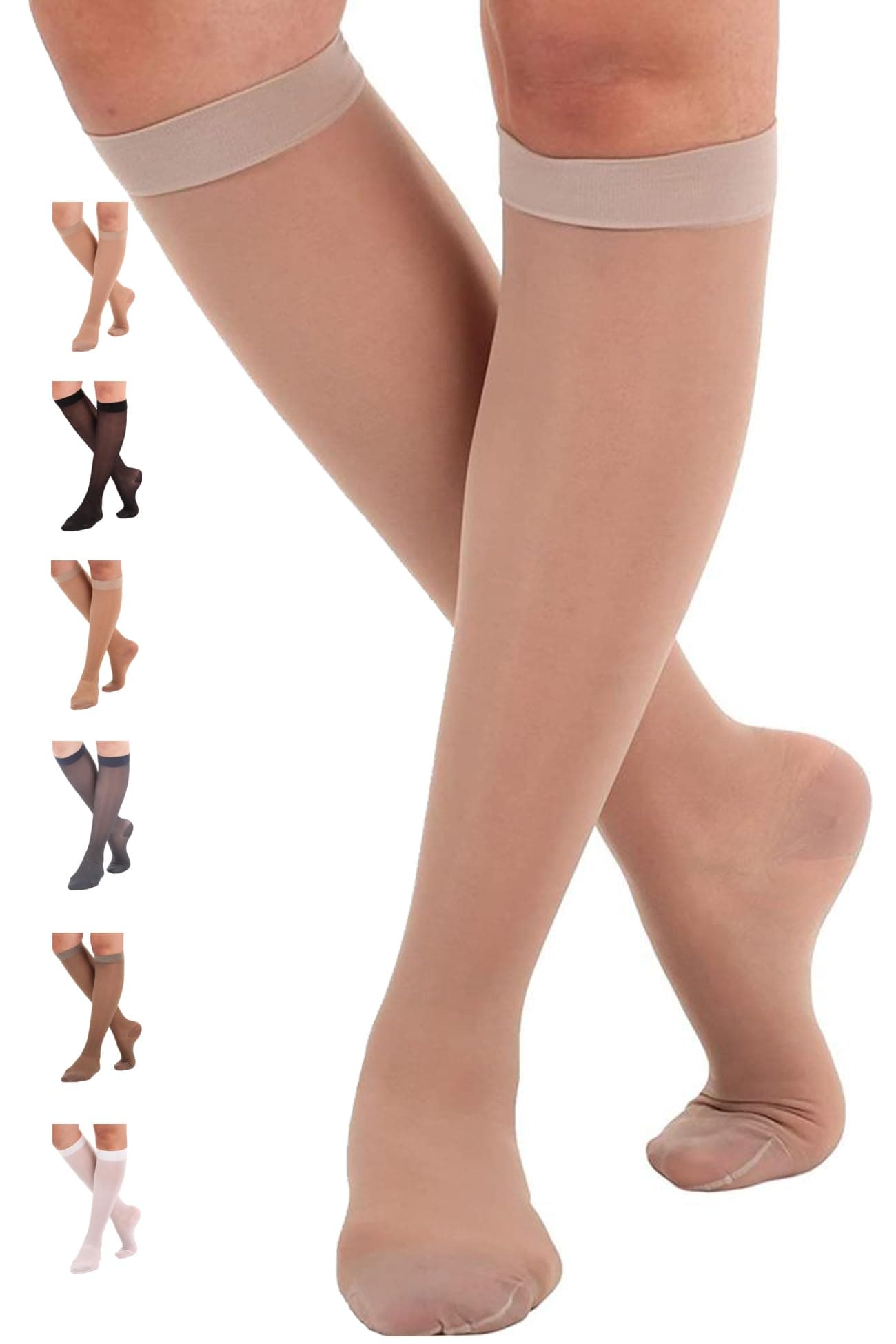 ABSOLUTE SUPPORT Made in USA - Sheer Compression Socks for Women 15-20 mmHg - Support Hose Knee High Stockings - A101