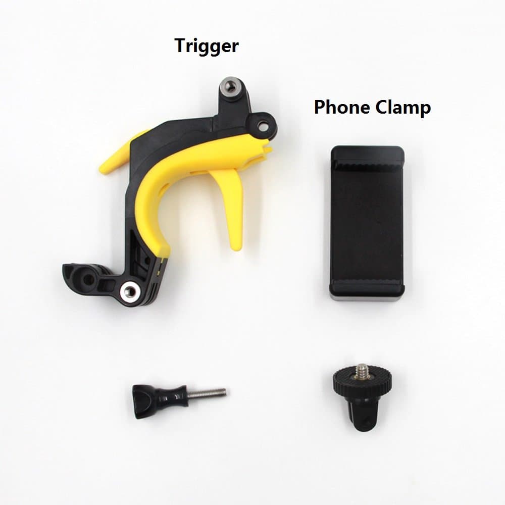 TELESIN Universal Pistol Trigger with Phone Holder Clamp, Shutter Stabilizer Kit Compatible with GoPro Hero 5 Hero 4, Hero 3 and Xiaomi Yi, TELESIN 6 Dome Port for GoPro (Yellow)