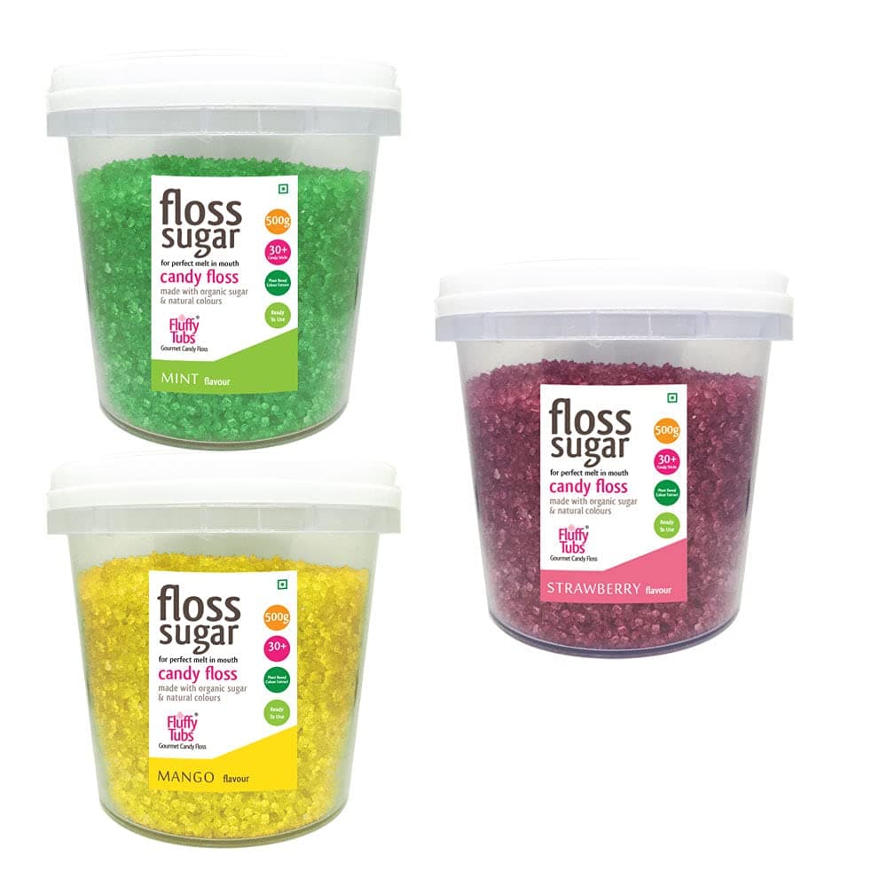 Candy Floss Sugar/Cotton Candy Sugar/Flavoured Sugar Mint, Mango, Strawberry Flavour 500gms x 3 (Organic Sugar & Natural Colours)
