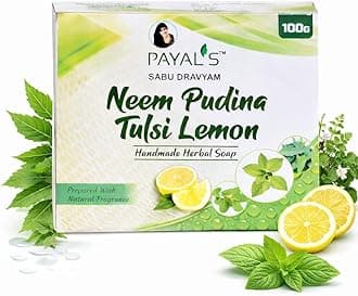 - Herbal Soap with Neem Pudina Tulsi Lemon | Natural Bathing Bar for Deep Cleansing, Refreshing & Skin Care | Ayurvedic, Moisturizing | Chemical-Free | 100g