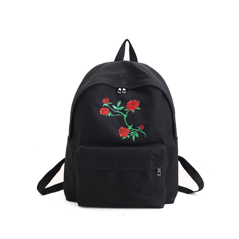 Ruikey School Backpack Rose Pattern Canvas Rucksack School Bag Casual Daypacks