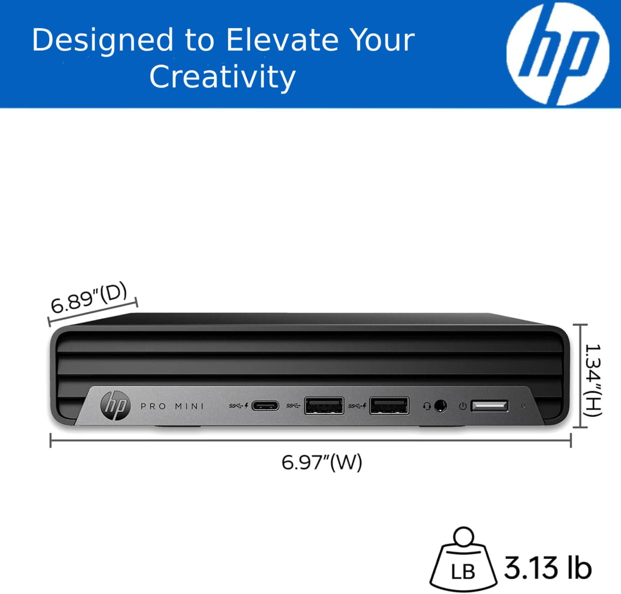 HP 2025 Pro 400 G9 Mini PC Desktop Computer, Latest 13th Gen Intel Core i3 CPU, 16GB DDR5 RAM, 512GB PCIe SSD, Triple 4K Display Support, USB-C, Bluetooth 5.2, WiFi 6E, KB&Mouse, Windows 11 Pro