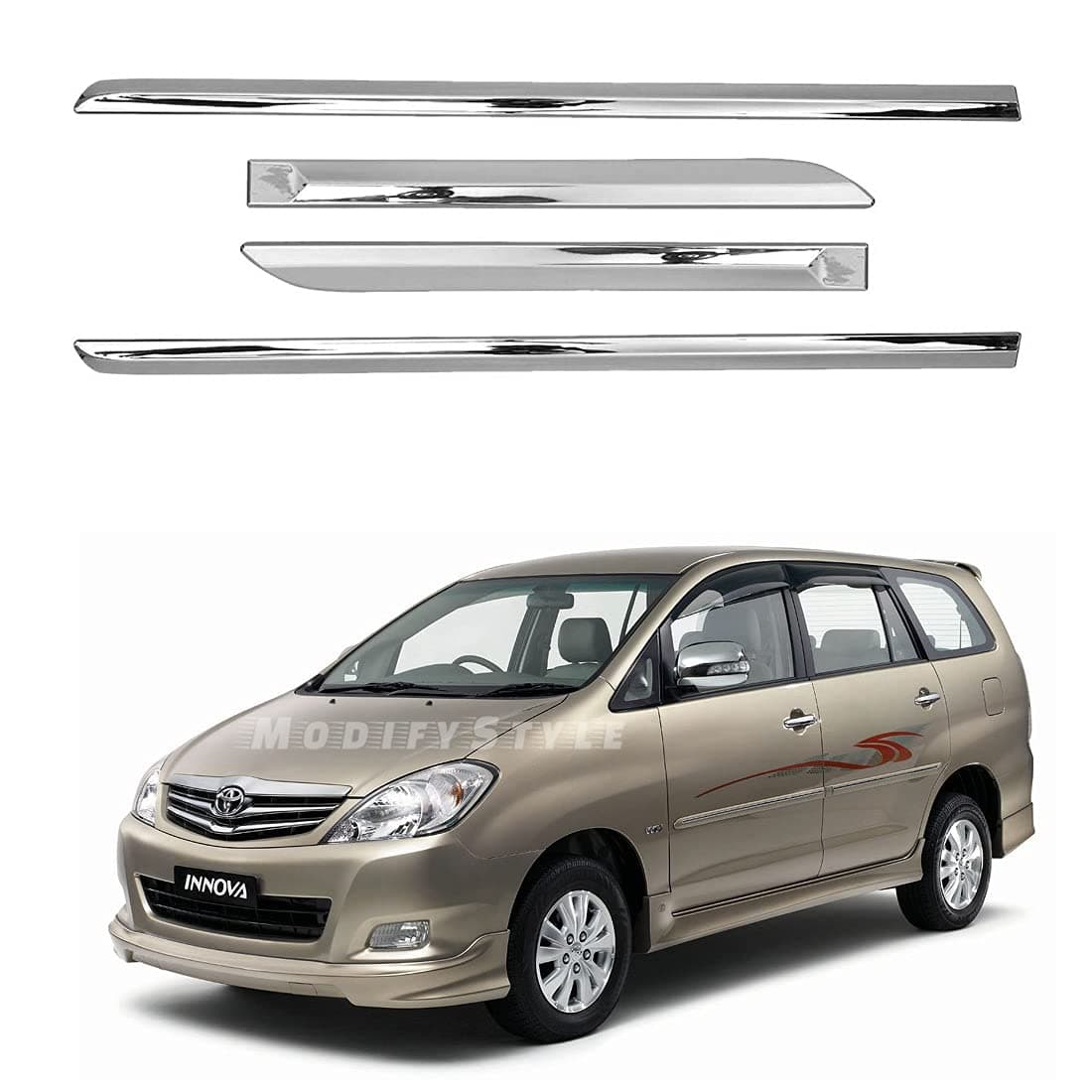 Side Beading/Side Cladding/Door Garnish/Door Protector Chrome Suitable for Toyota Innova (2008 to 2010) Type 2 (Set of 4pcs)