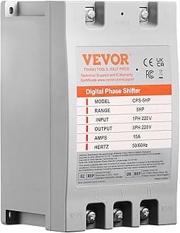 VEVOR Single Phase to 3 Phase Converter - 5HP 15A Digital Phase Shifter for Residential and Light Commercial Use, 220V-240V Input/Output (One Converter for One Motor Only)