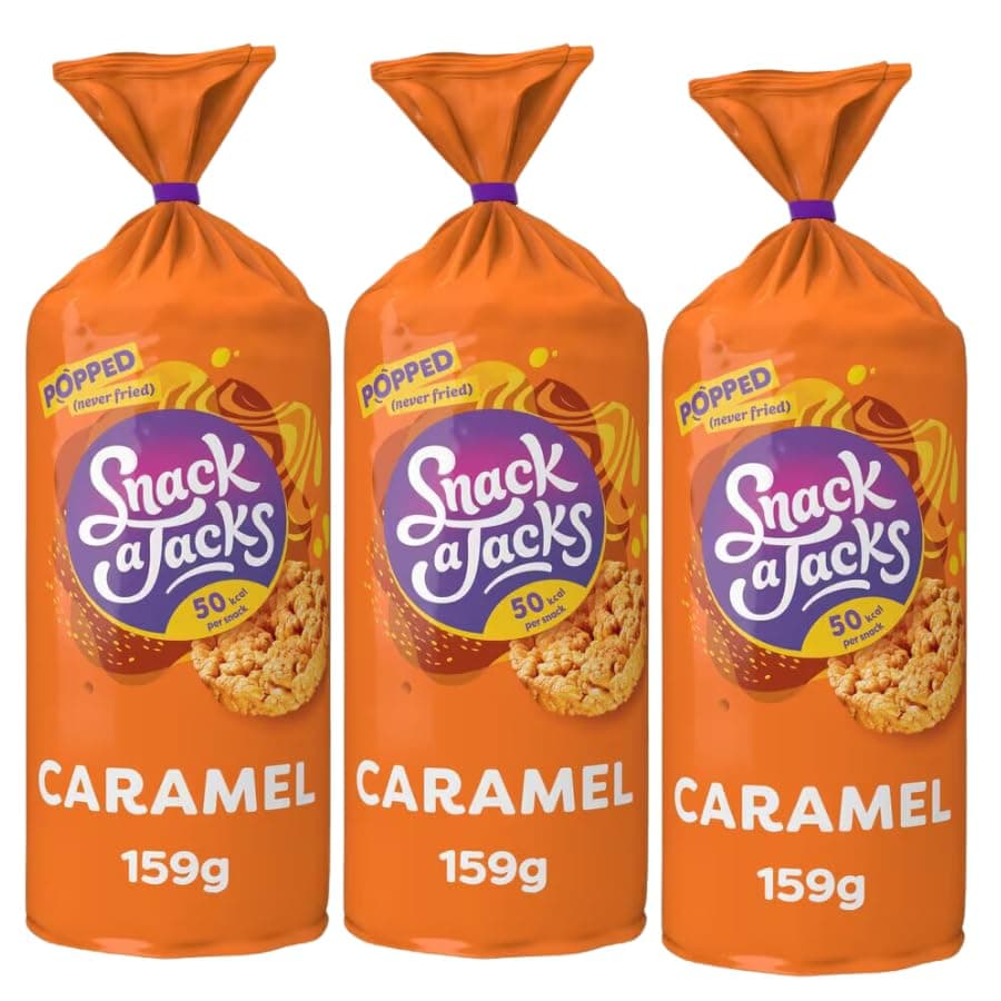 Biscuits & Crackers Bundle with Snack a Jacks Smooth Caramel Crispy Rice & Corn Cakes Snacks 159g - 3 Pack | Caramel Flavour Rice and Corn Cakes, Suitable for Vegetarians.