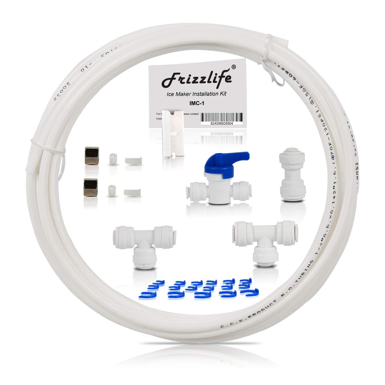 Frizzlife IMC-1 Ice Maker Fridge Water Line Installation Kit Fits For 1/4” & 3/8” Connect Water Filtration system and Reverse Osmosis System