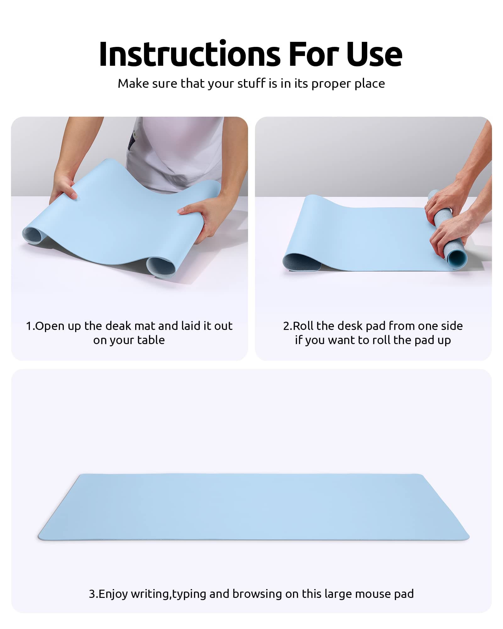 YSAGi Leather Desk Pad Protector, Office Desk Mat, Large Mouse Pad, Non-Slip PU Leather Desk Blotter, Laptop Desk Pad, Waterproof Desk Writing Pad for Office and Home (Baby Blue, 35.4" x 17")