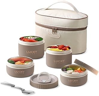 ArderLive Portable Insulated Lunch Container, Portable Insulated Food Container for Adults Thermal Lunch Bento Box Stainless Steel Microwave Safe, Khaki 4Pcs 68oz/8.5 Cup