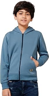 Alan Jones Clothing Boys Regular Fit Zipper Hooded Sweatshirt | Kangaroo Pocket & Drawstring Hood