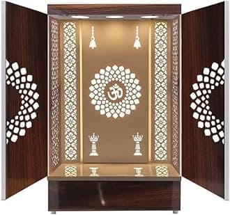Sharvgun Wooden Temple Brown LED Light for Home and Office|Home Temple|Puja Mandir|Wall Hanging & Table Top Home Mandir Designer Mandir for Home/Mandir with Doors (24X16X12 in)