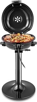 HAPPYGRILL Electric Grill Outdoor, 1600W Barbecue 15-Serving for Indoor & Outdoor Use, Portable Stand BBQ Grill for Cooking Patio Kitchen Garden (Black)
