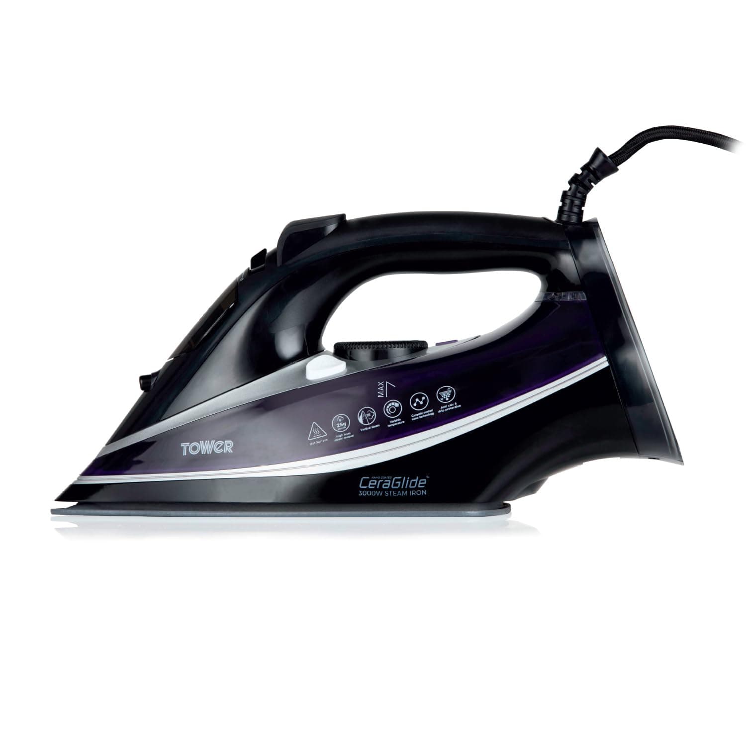 T22013PR CeraGlide Ultra-Speed Steam Iron with Variable Steam Function, Anti-Calc, Anti-Drip and Self-Cleaning, Purple, 3100 W