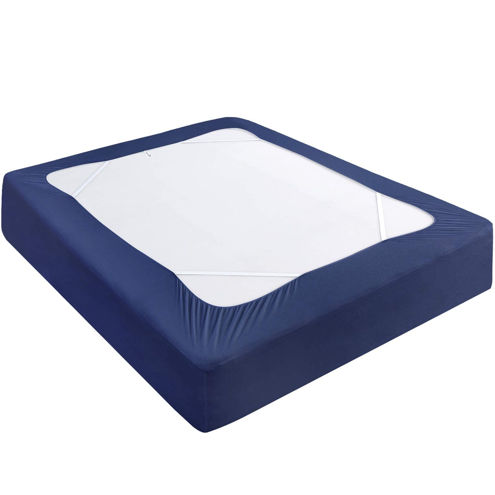 Moonsea Box Spring Cover King Size,Elastic Fabric Wrap Around 4 Sides Bed Skirt,Sleek Alternative for Bed Skirts for Hotel/Home - King,Navy