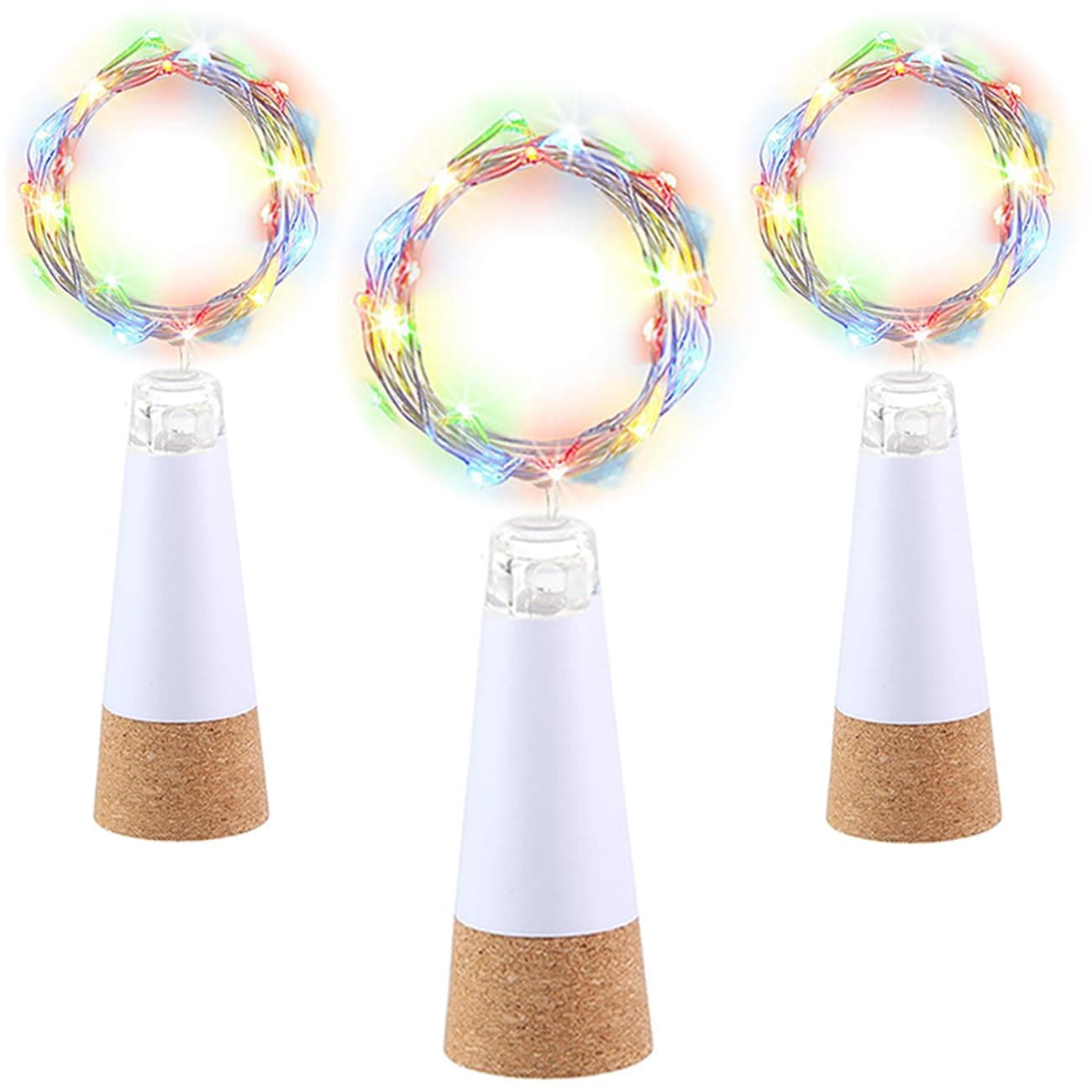 LED Wine Bottle Lights, Multicolor USB Rechargeable No Battery Required, 6.5ft (2M) Copper Wire 20 LED, Cork Light for Halloween Christmas Gift, Outdoor BBQ Party Wedding Holiday Decoration (3 Pack)