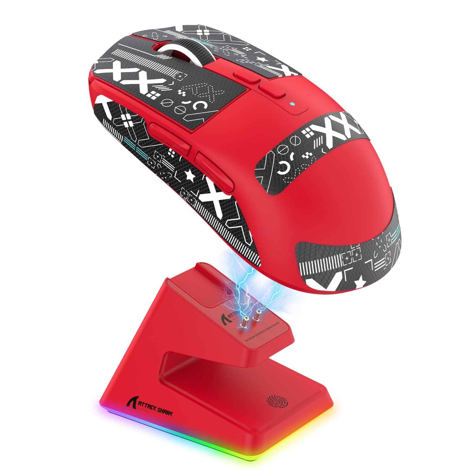 ATTACK SHARK X6 49g Superlight Wireless Gaming Mouse with Magnetic RGB Charging Dock, Ultralight Mice PixArt PAW3395 Sensor, 26000DPI, BT/2.4G/Wired Mouse, Griptape, 200Hrs Battery for Win/Mac/PC