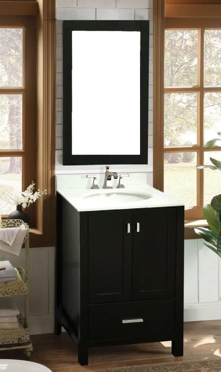 Generic24" W x 22" D x 36" H Elegant Black Marble Vanity w/White Basin Top