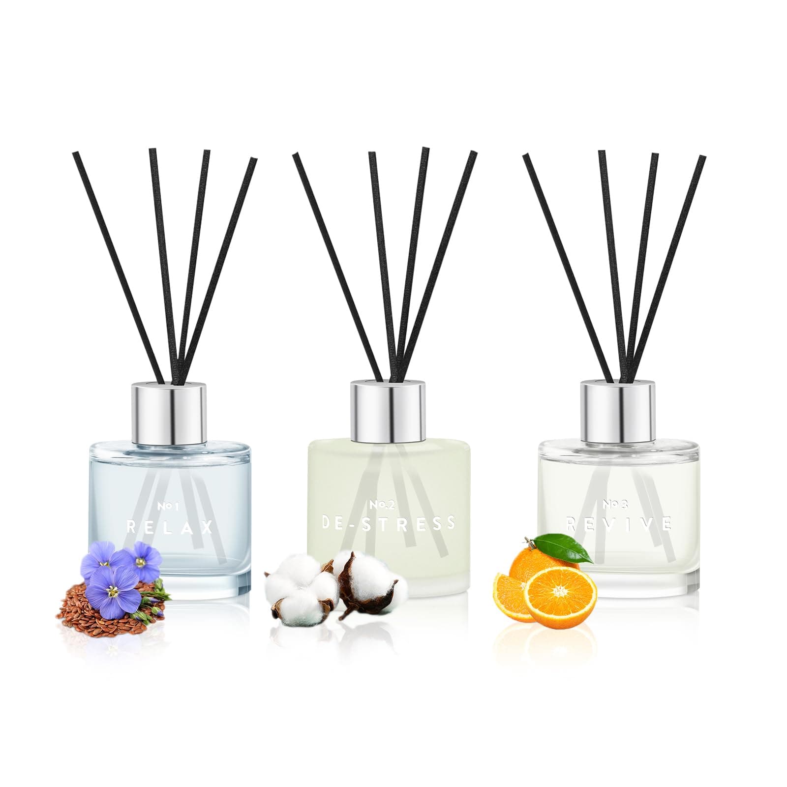 - 3 Pack Fragrance Reed Diffusers, 50ML Clean Linen Cotton Citrus Orange Aromatherapy Diffuser Set with 12 Black Fiber Sticks,Air Freshener for Bedroom Bathroom Office
