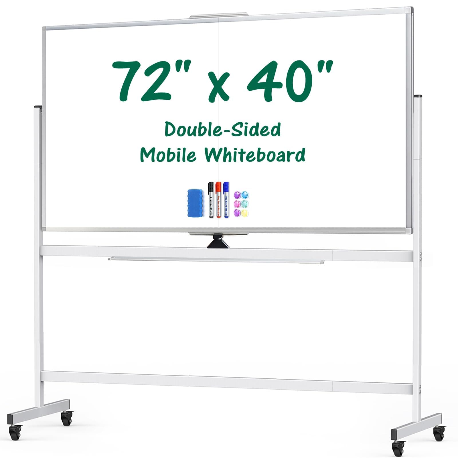 Rolling Whiteboard, 72"x40" Large Double Sided Dry Erase Board on Wheels, Giant Magnetic Easel with Stand for Office, Home and School Supplies